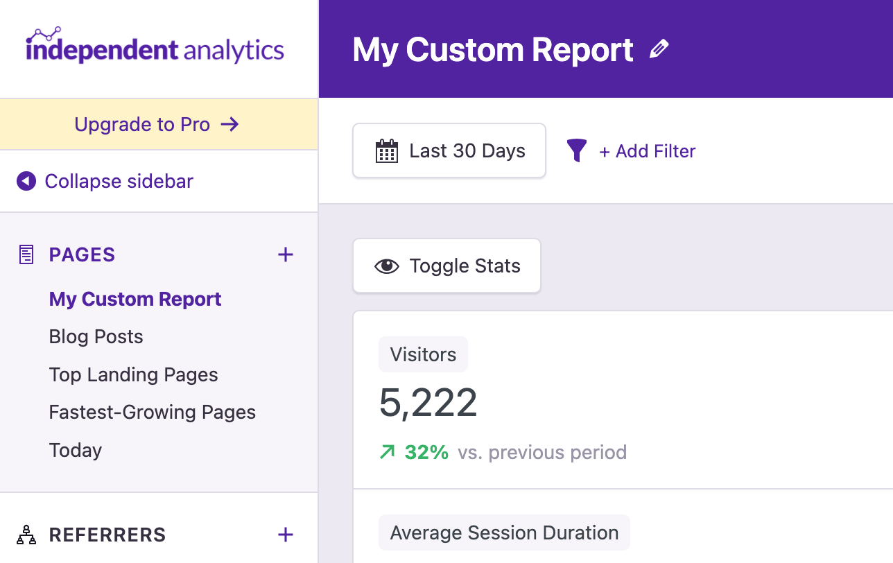 Customize your reports, then save them in the sidebar