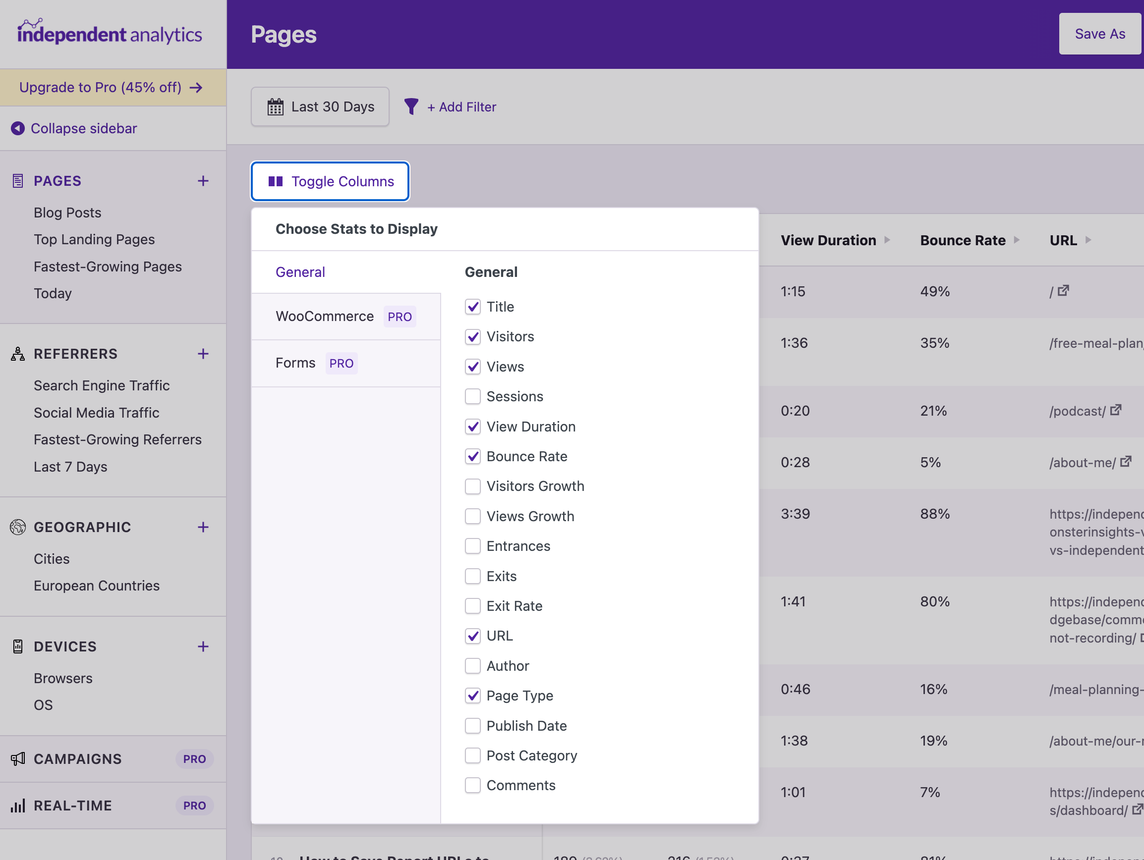 Customize the columns in the data table