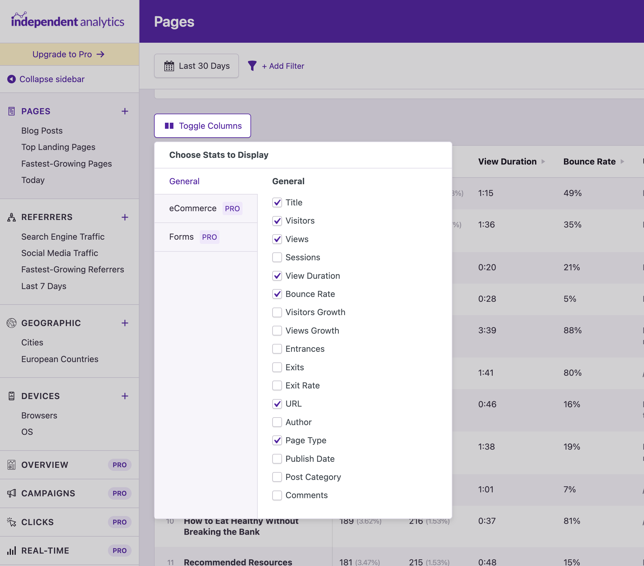 Customize the columns in the data table