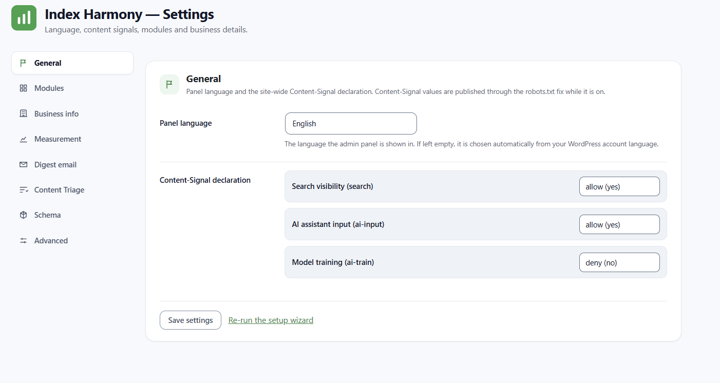 Tabbed settings page