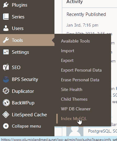 Use Tools > Index MySQL to view the Dashboard panel.