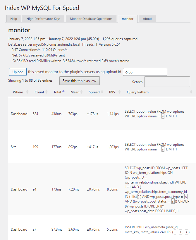 View a saved monitor to see slow database queries.