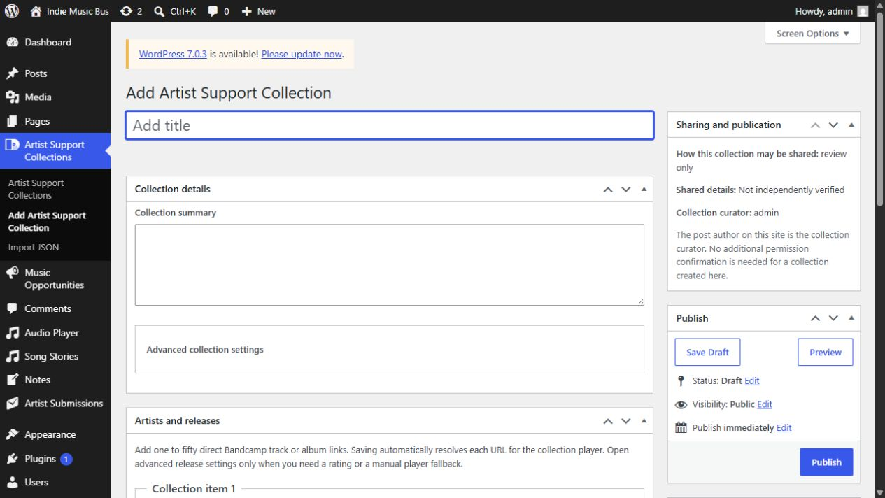 Build a collection with clear sharing controls, a concise summary, and ordered direct release links.