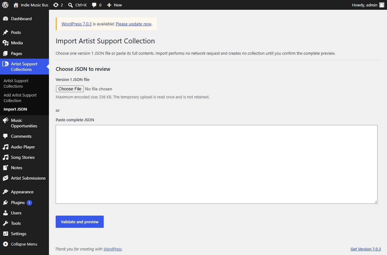 Review a portable version 1 JSON file locally before any collection is created.