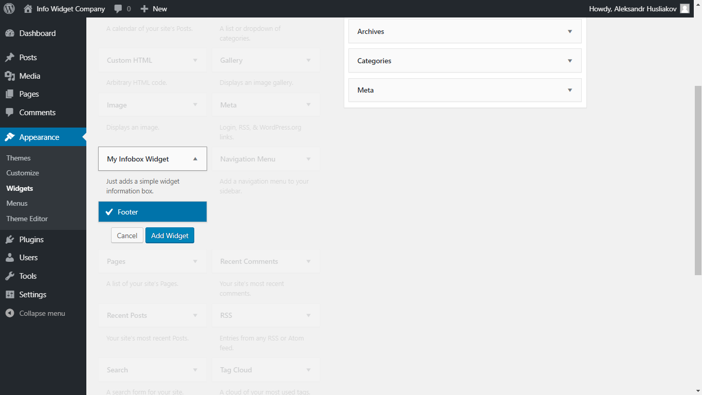 Location Infobox Widget in the Admin Panel