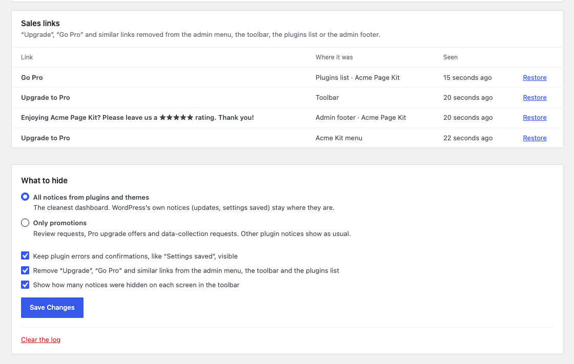 Removed sales links and the settings.