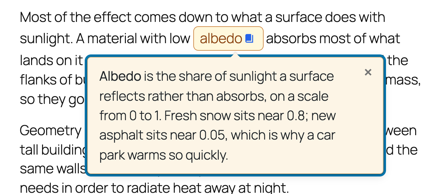 Tooltip mode shows the same note as a compact popover that stays on screen.