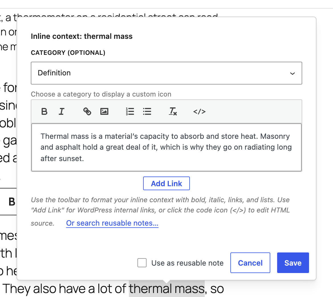 Write the note in a rich text editor and give it a category.