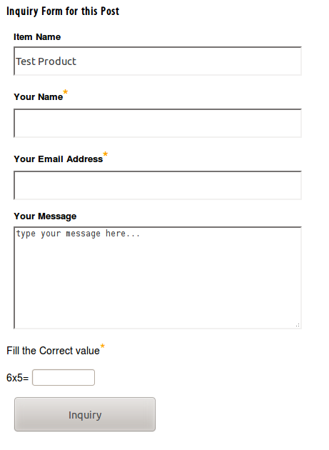 Inquiry form to posts or pages