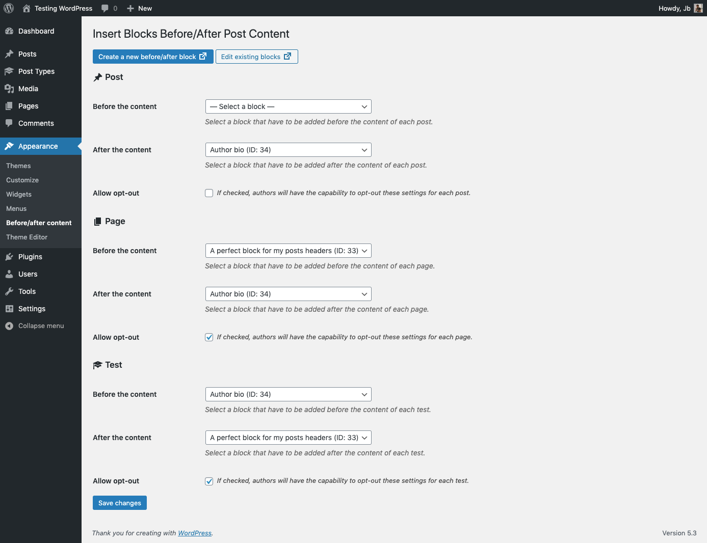 Plugin’s settings page