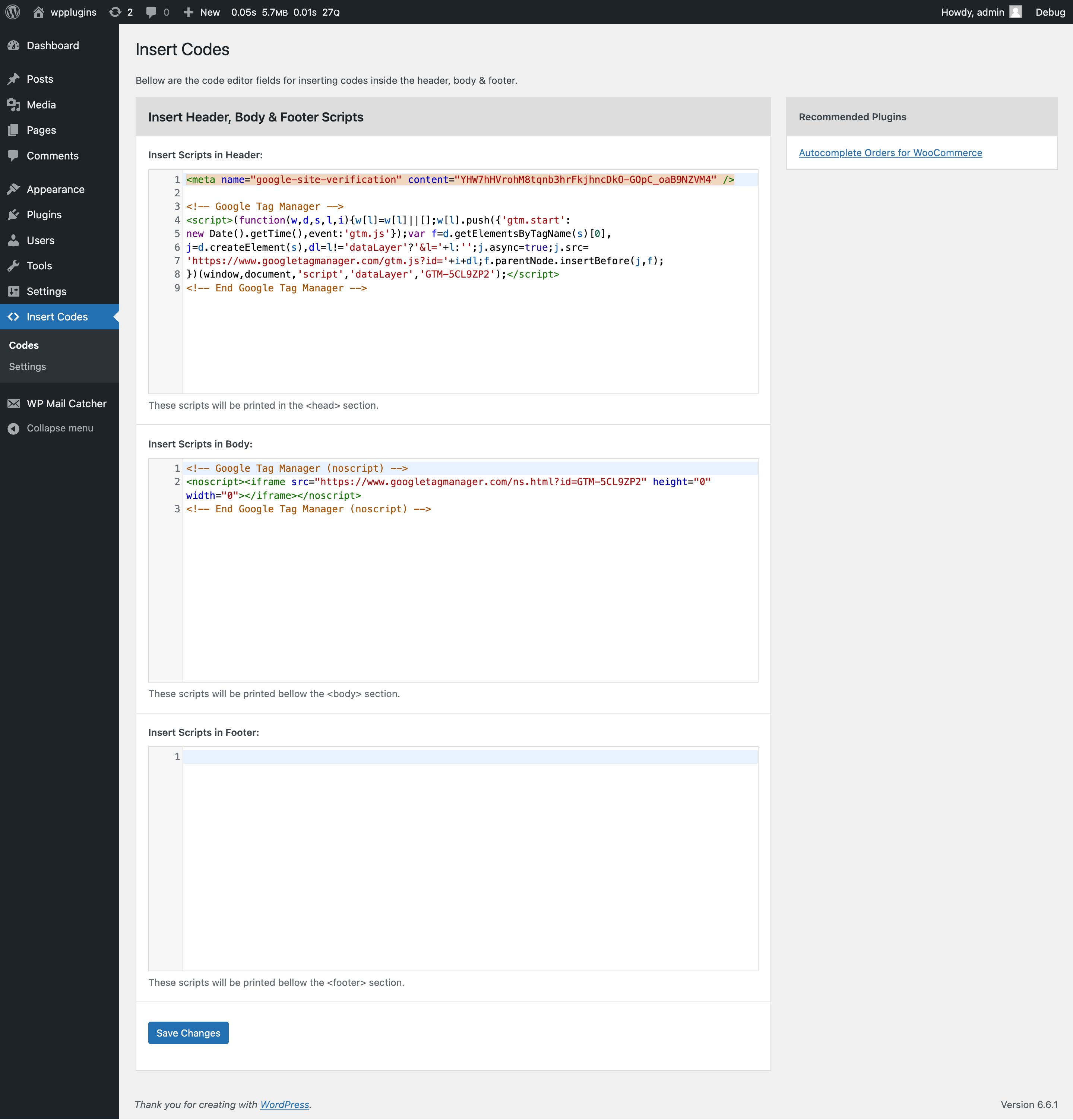 Insert Codes – Insert Headers and Footers + Code Snippets Manager for WordPress