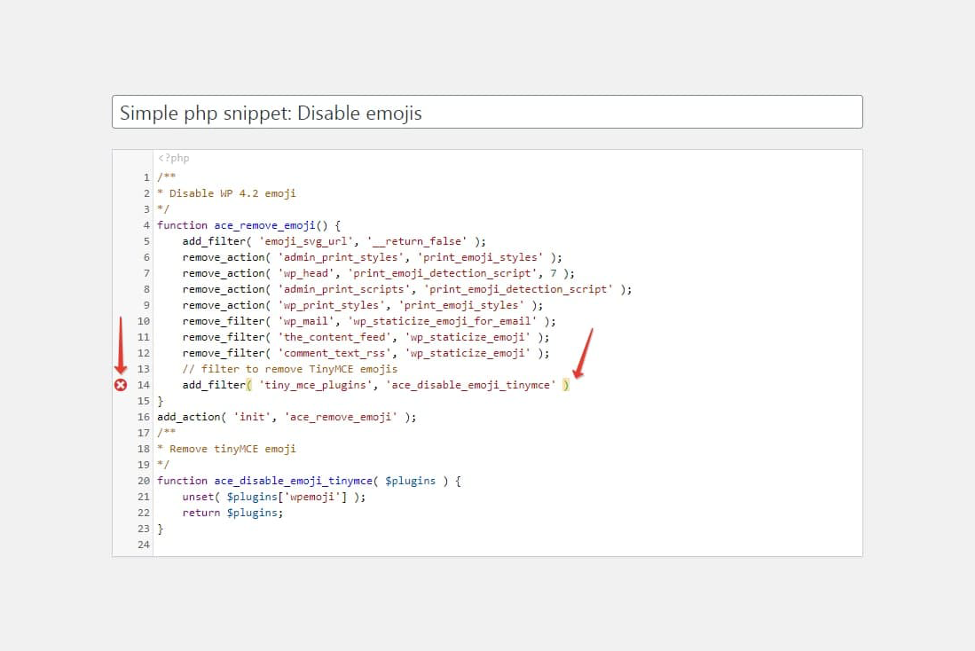 Edit php snippet