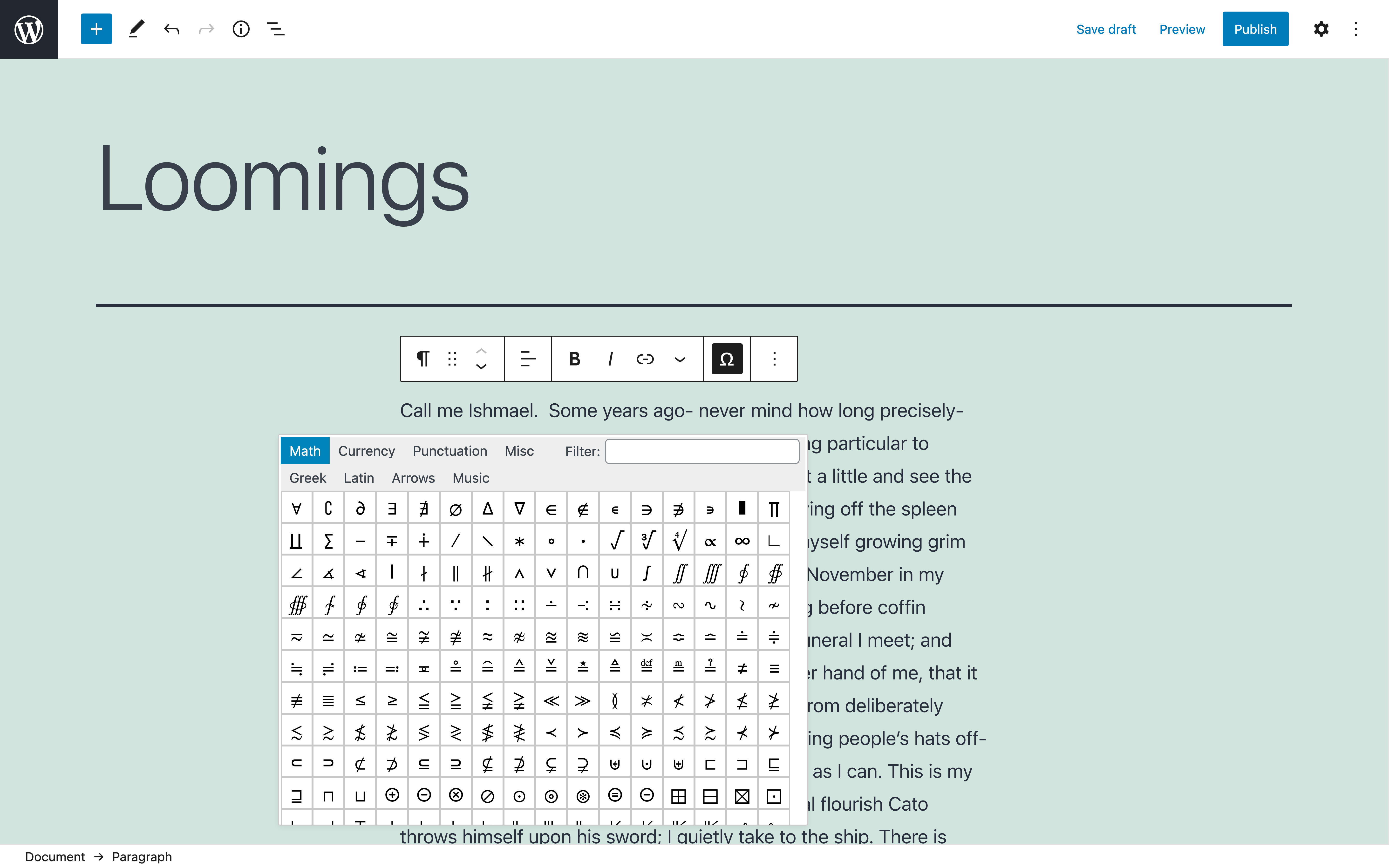 Filtering the special characters via search.