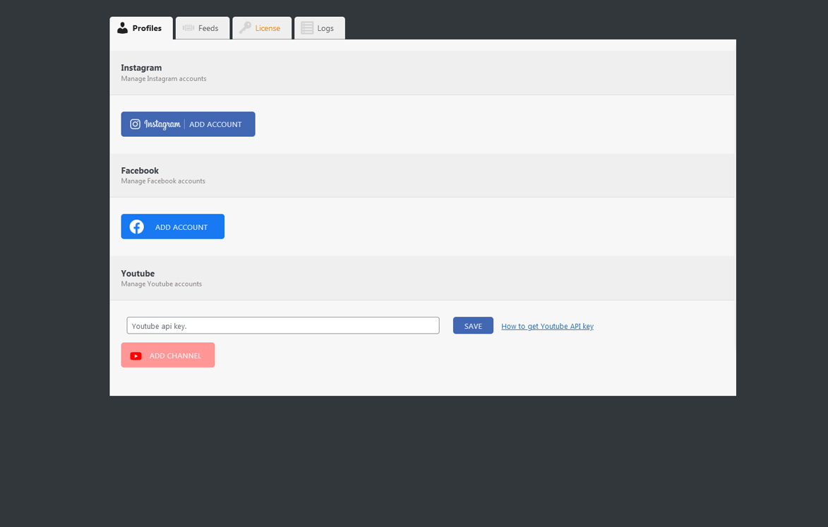 Authorize several accounts and display multiple feeds simultaneously