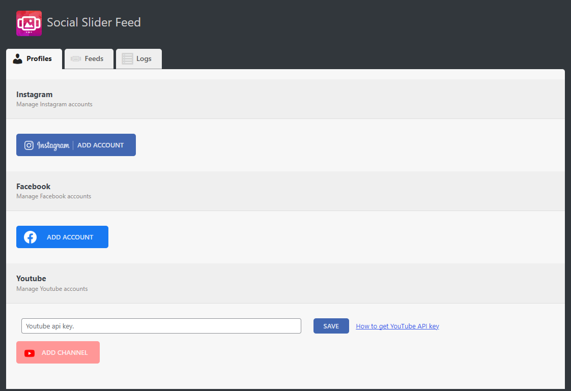 Social profile settings