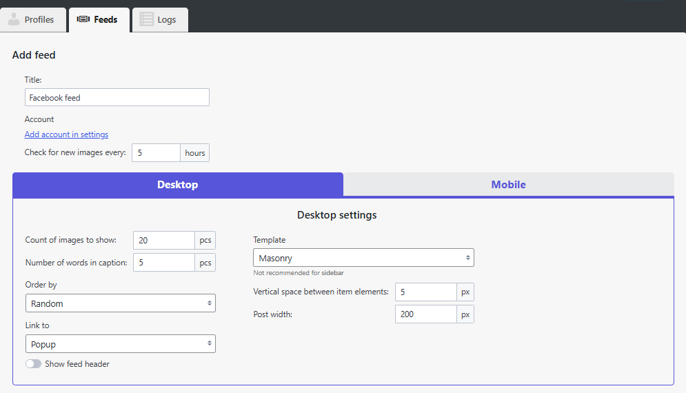 Facebook feed settings