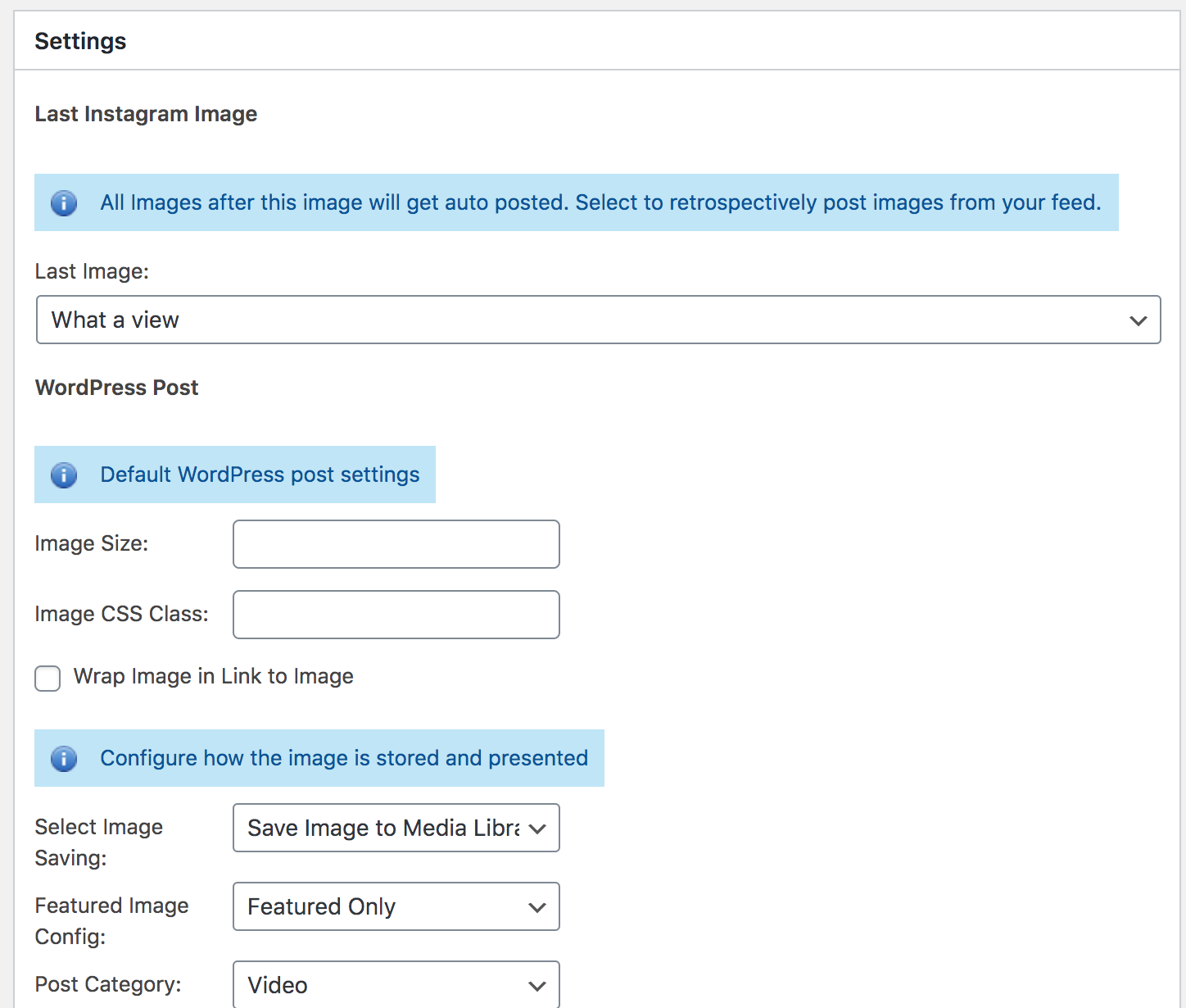 Screenshot of the WordPress blog post settings.