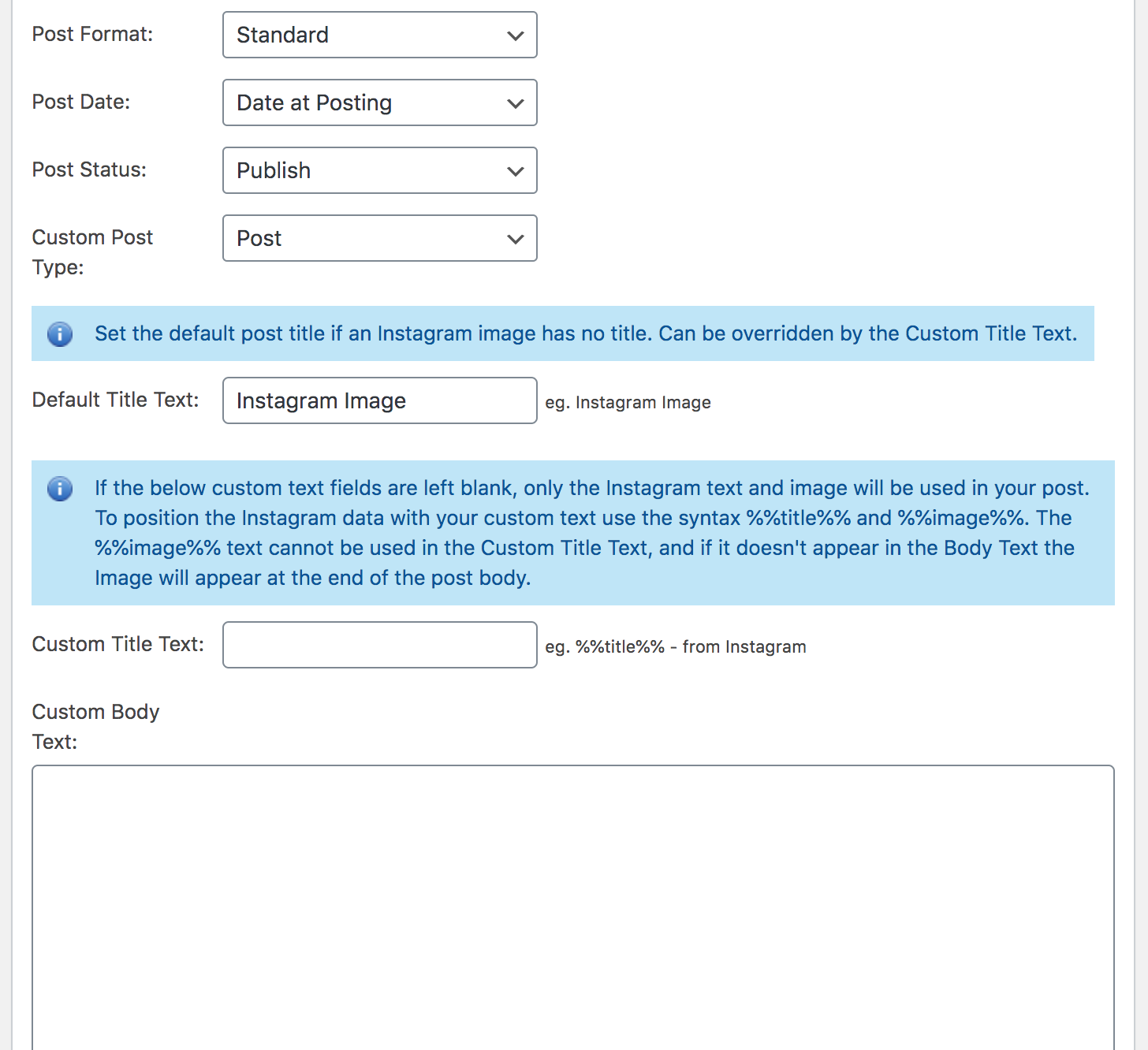 Screenshot of more of the WordPress blog post settings.