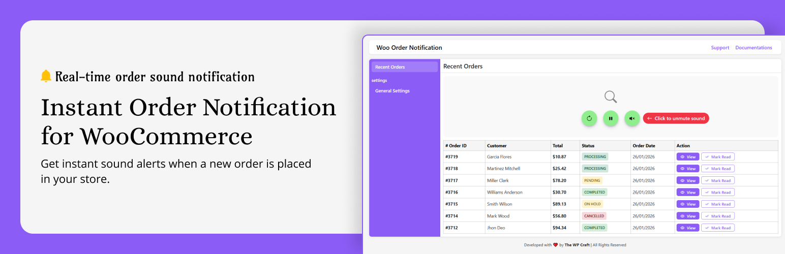 Instant Order Notification for WooCommerce – Get Audio Alert on new Orders