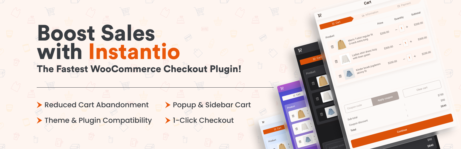 WordPress 外掛 Instantio – WooCommerce Quick Checkout | Direct Checkout, Floating Cart, Side Cart & Popup Cart 的封面圖片。