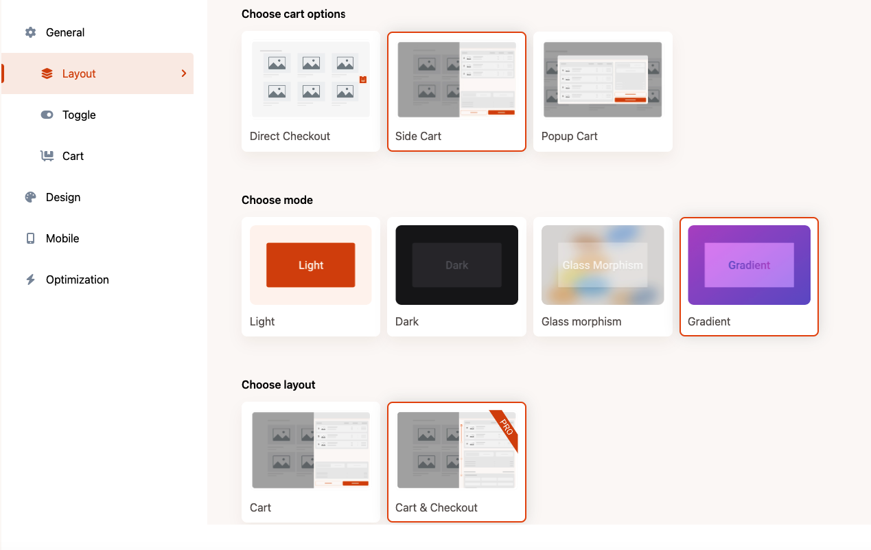 Layout and settings panel - Organised and Optimised  Control.