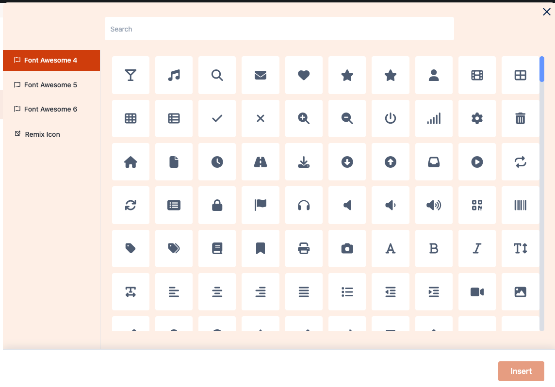 Icons and custom icon upload - You can add fontawesome and remix icons, also you can upload any custom icon. ( Pro )