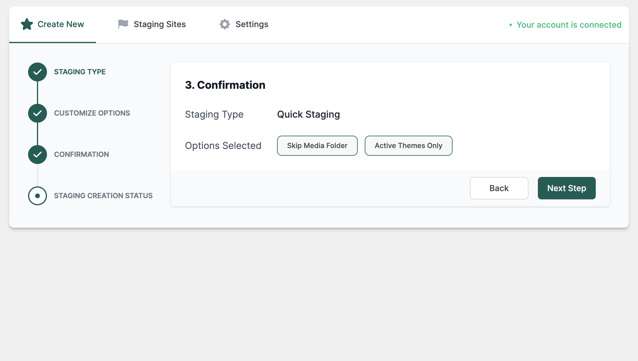 Staging Process - Confirm Selection.