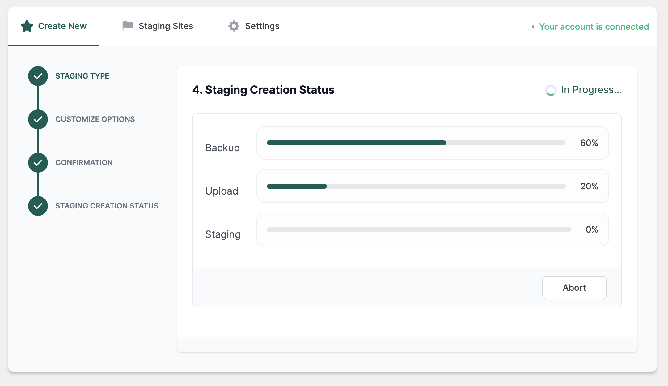 Staging Process - Monitor Progress.