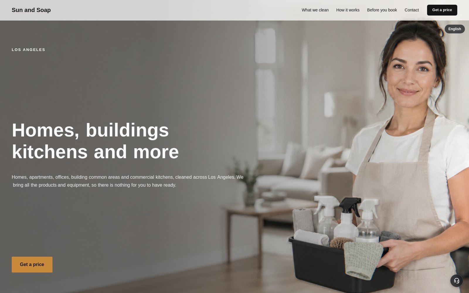 Sun and Soap, a cleaning company site built with Instinctor.