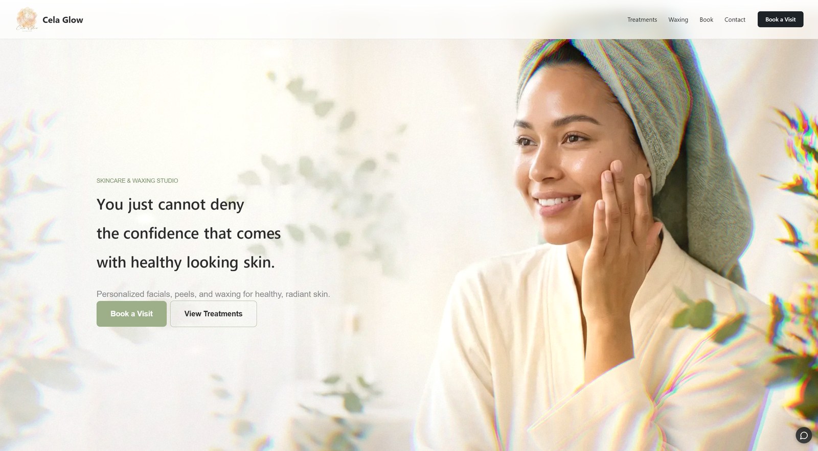 A skincare studio site built entirely in the editor: elegant hero, online booking, and treatments, with no code.