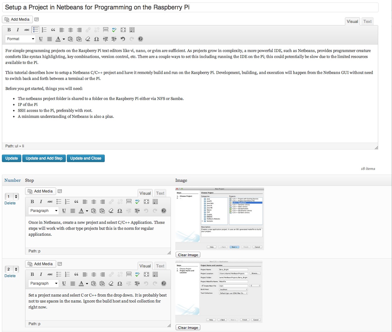 Easily add step-by-step instructions via the wp-admin interface that can be linked to any post or page via shortcode.