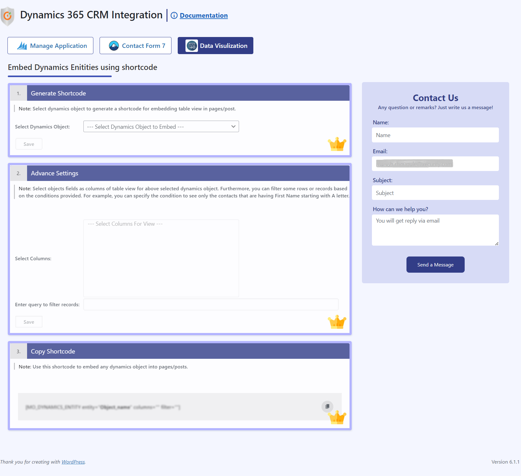 Embed your dynamics crm objects into WordPress pages/posts in table view.