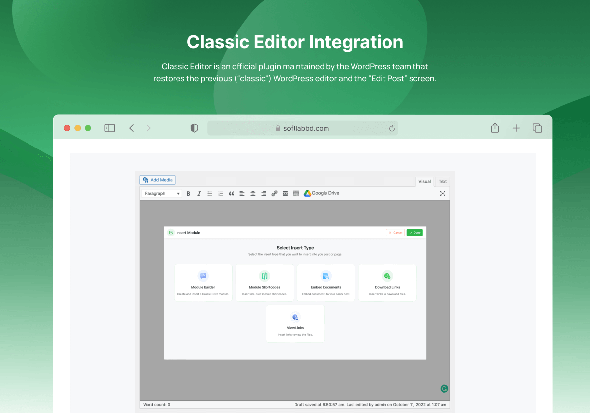 Classic Editor Integration