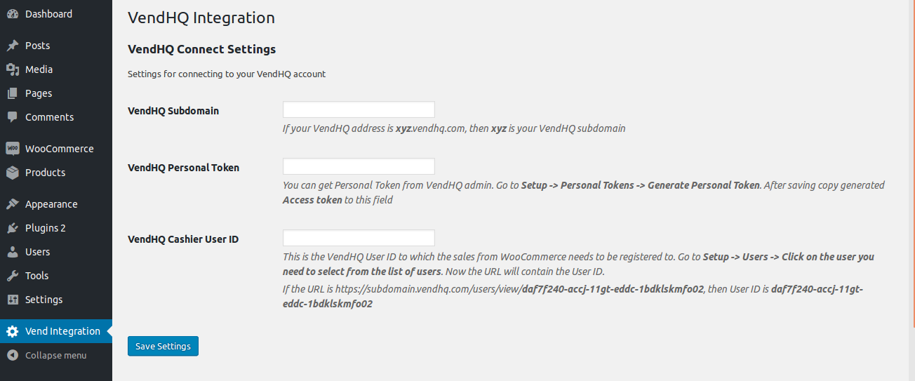 Settings screen.