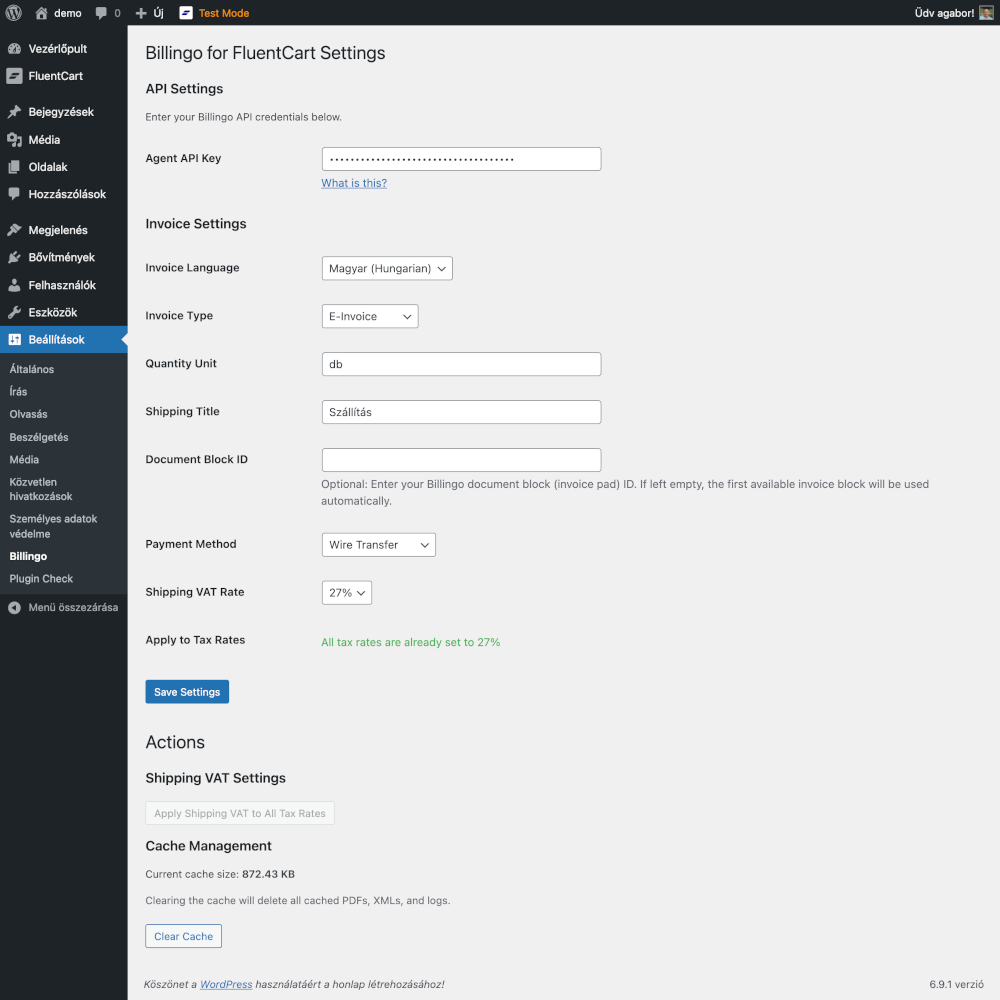 Plugin settings page