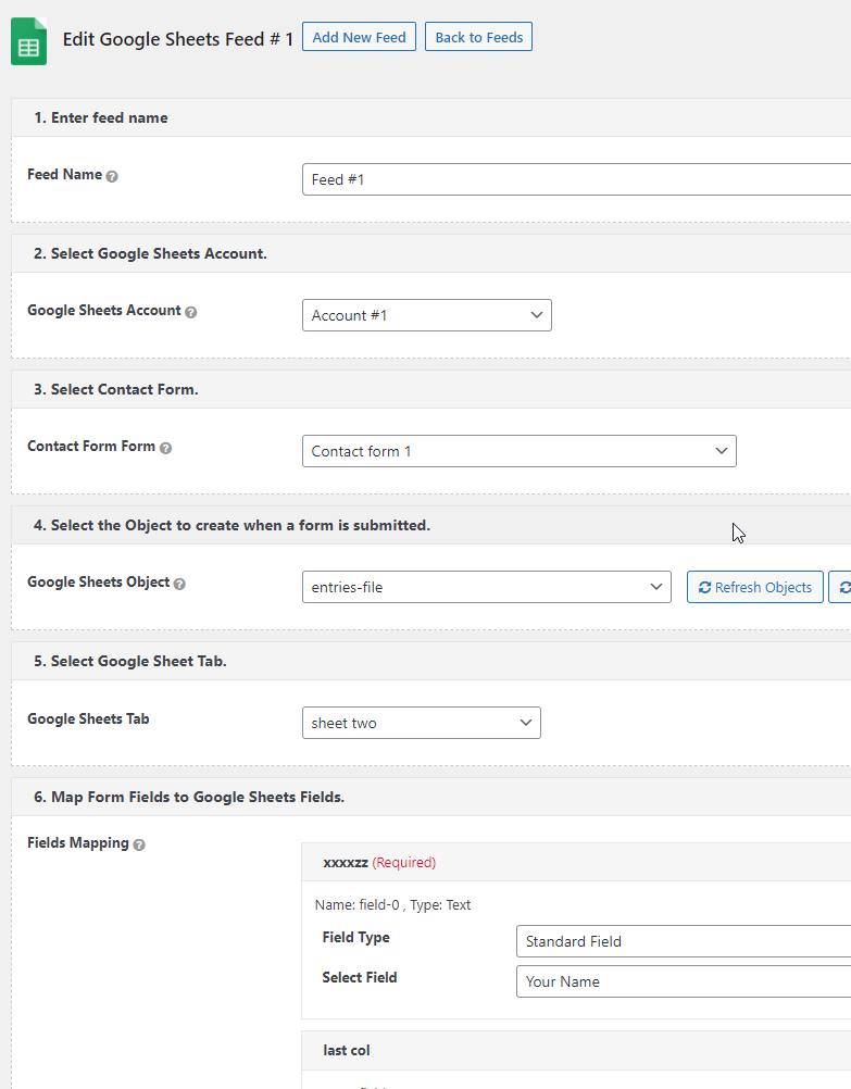 Map Google Sheets fields.