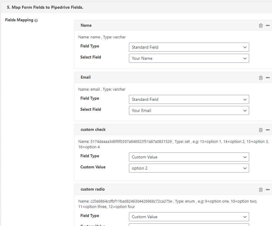 Map Pipedrive fields.