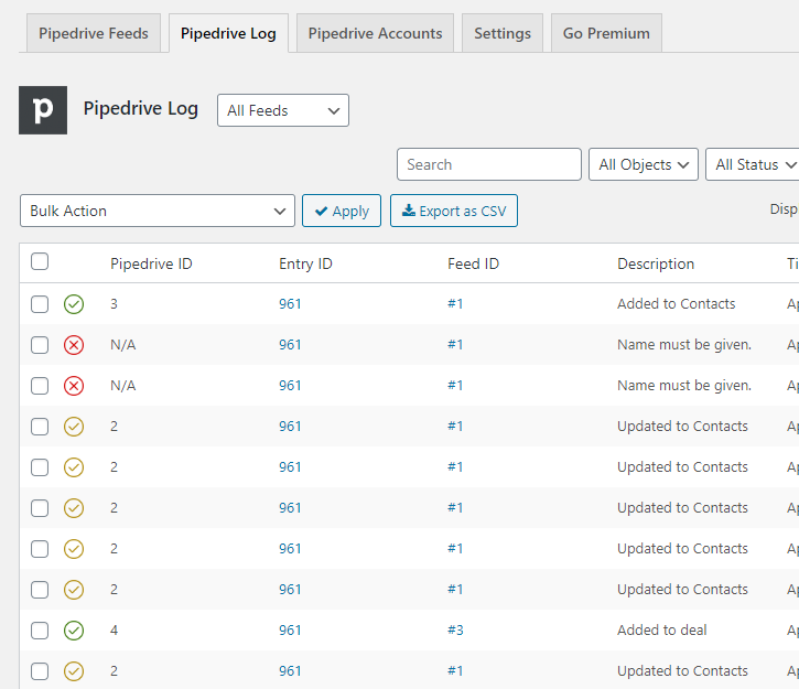 Pipedrive logs.