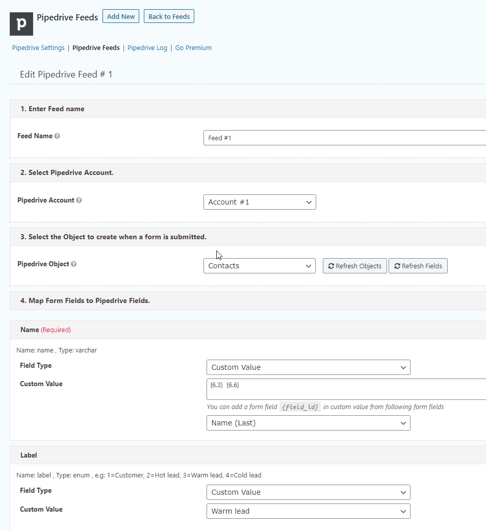 Mapping Pipedrive fields.