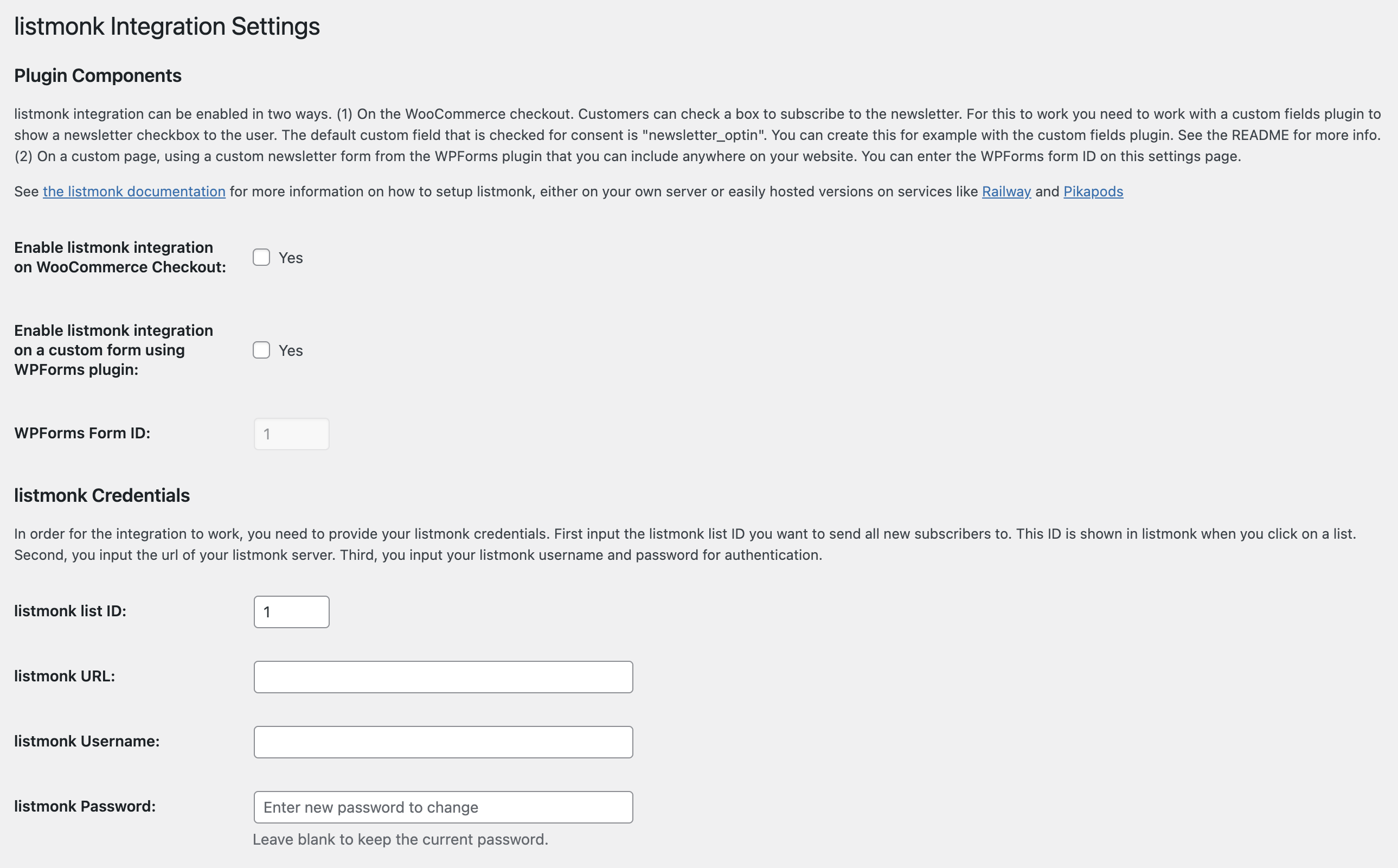 Settings page of the plugin.