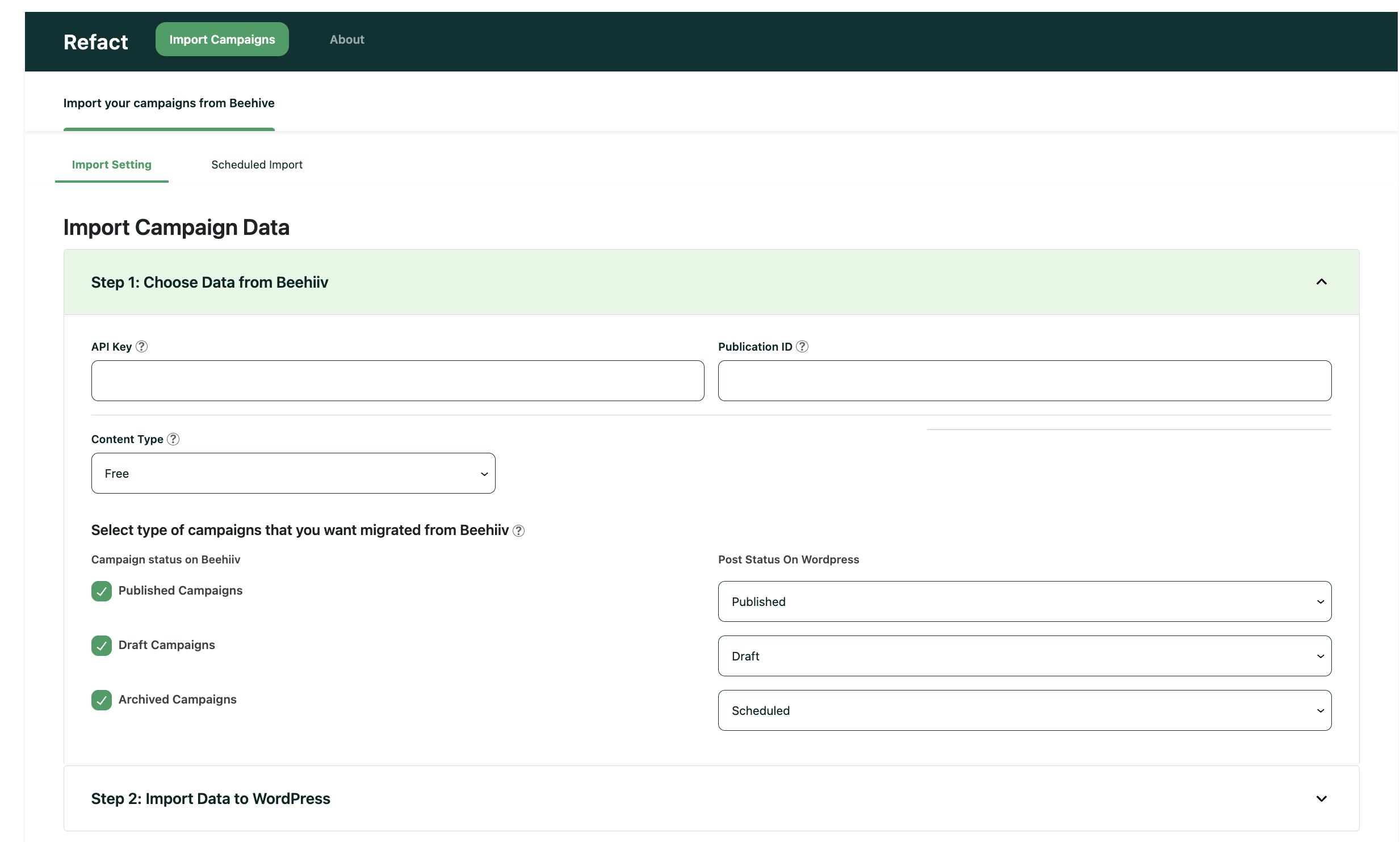 The Settings page
