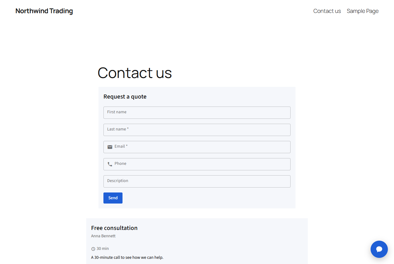 A web form on a WordPress page – submissions become CRM leads.