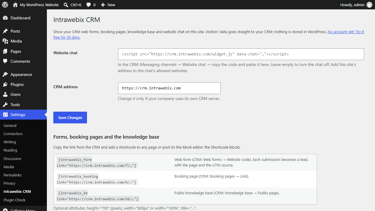 The plugin settings.
