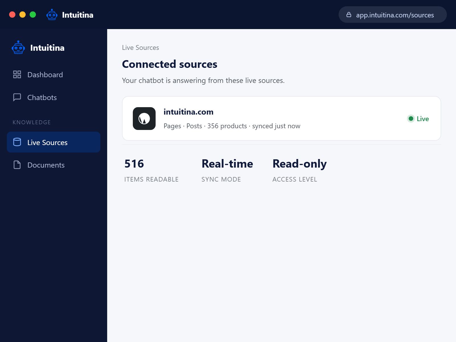 See what's connected and synced at a glance. Read-only, real-time, always your data.