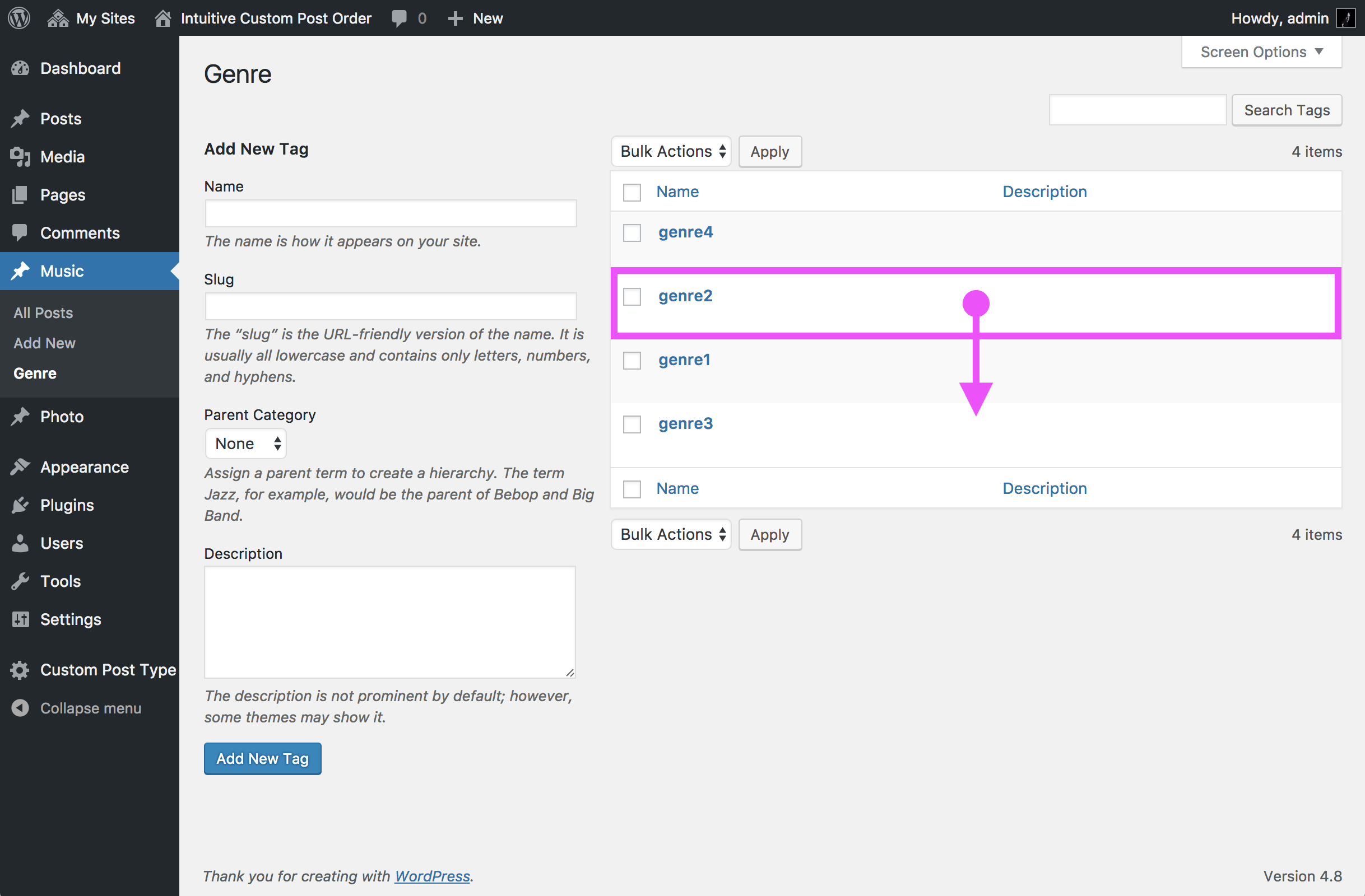 Reorder Taxonomies