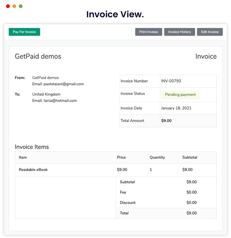 Single invoice view page.