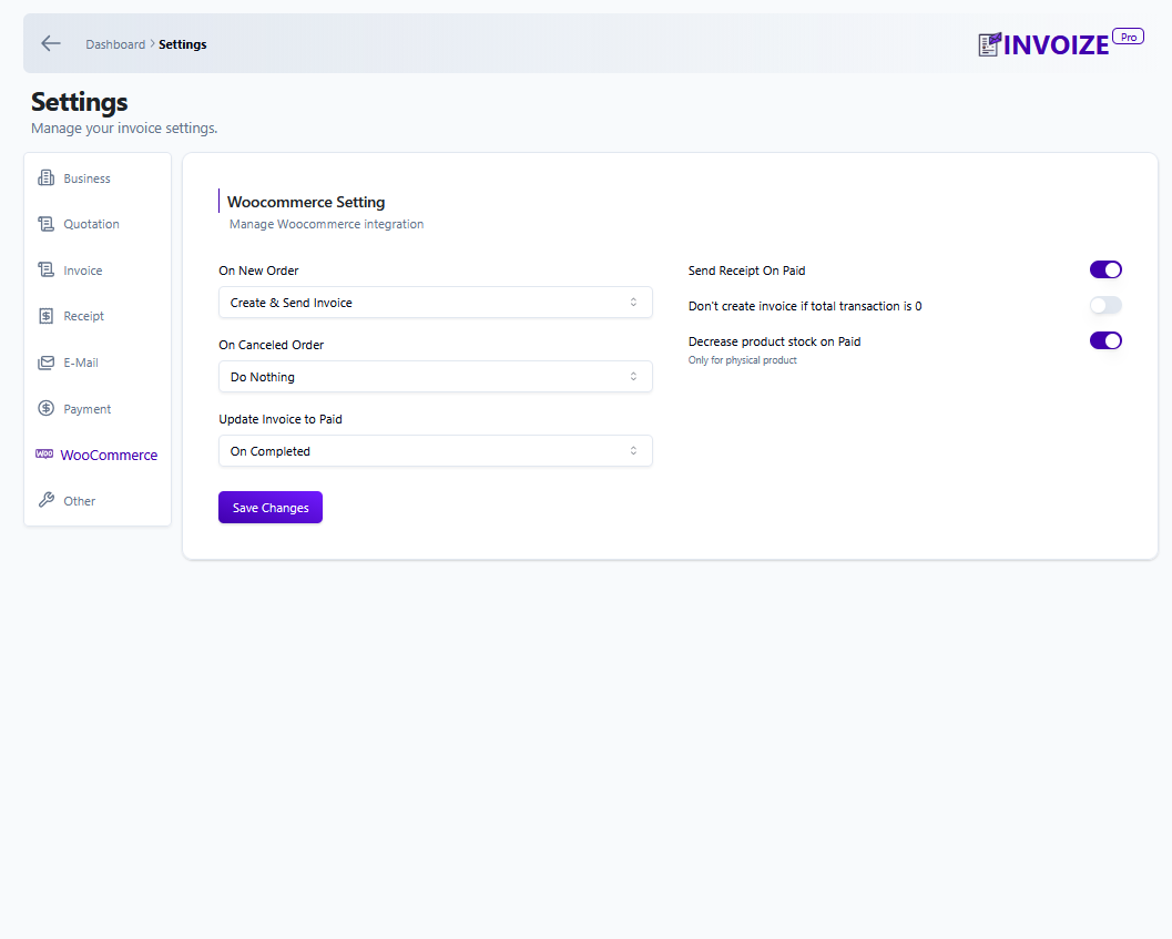 Invoize Woocommerce Integration