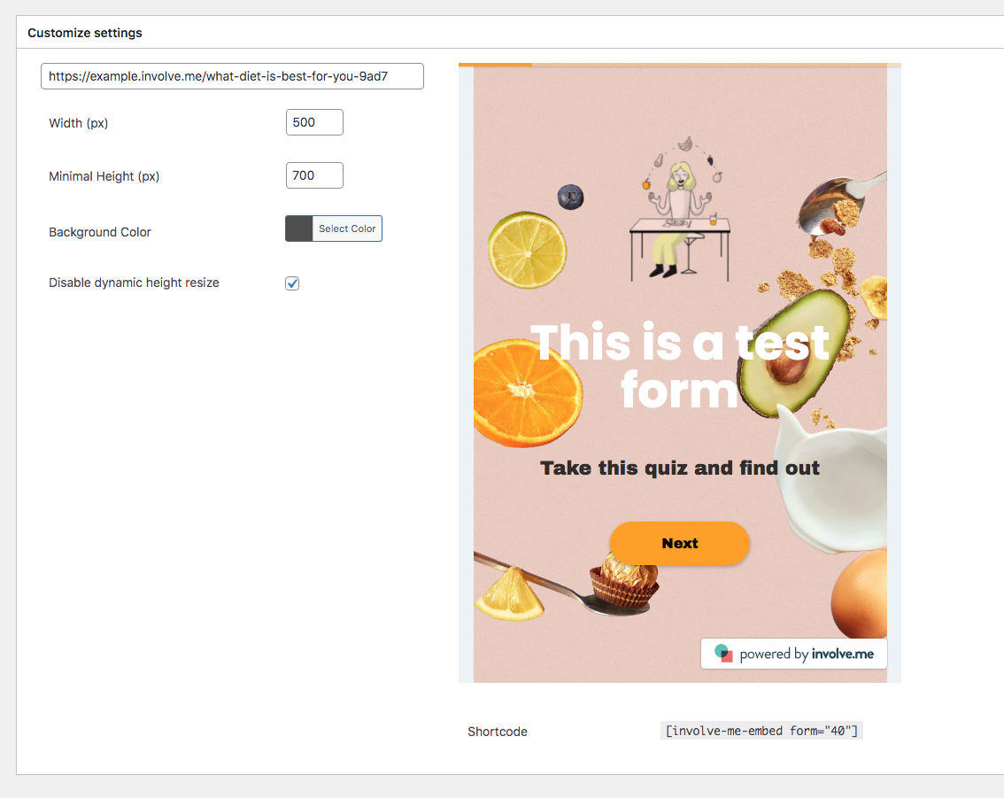 Edit page for an involve.me funnel inside the WordPress Admin