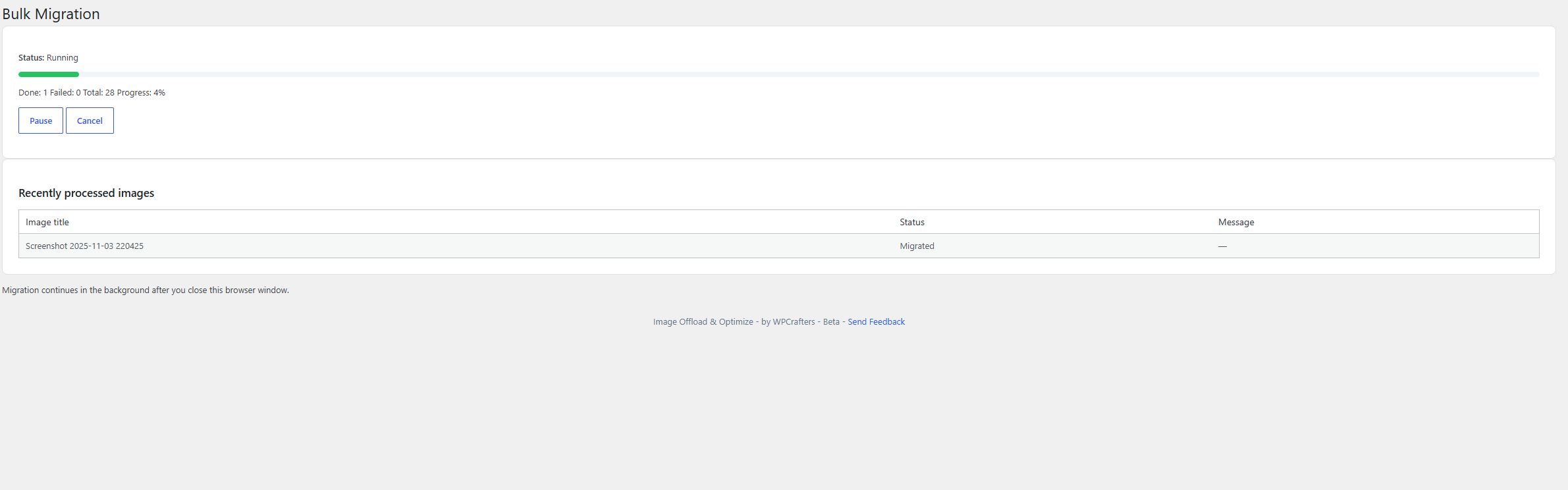 Bulk migration — offload existing media library images in the background