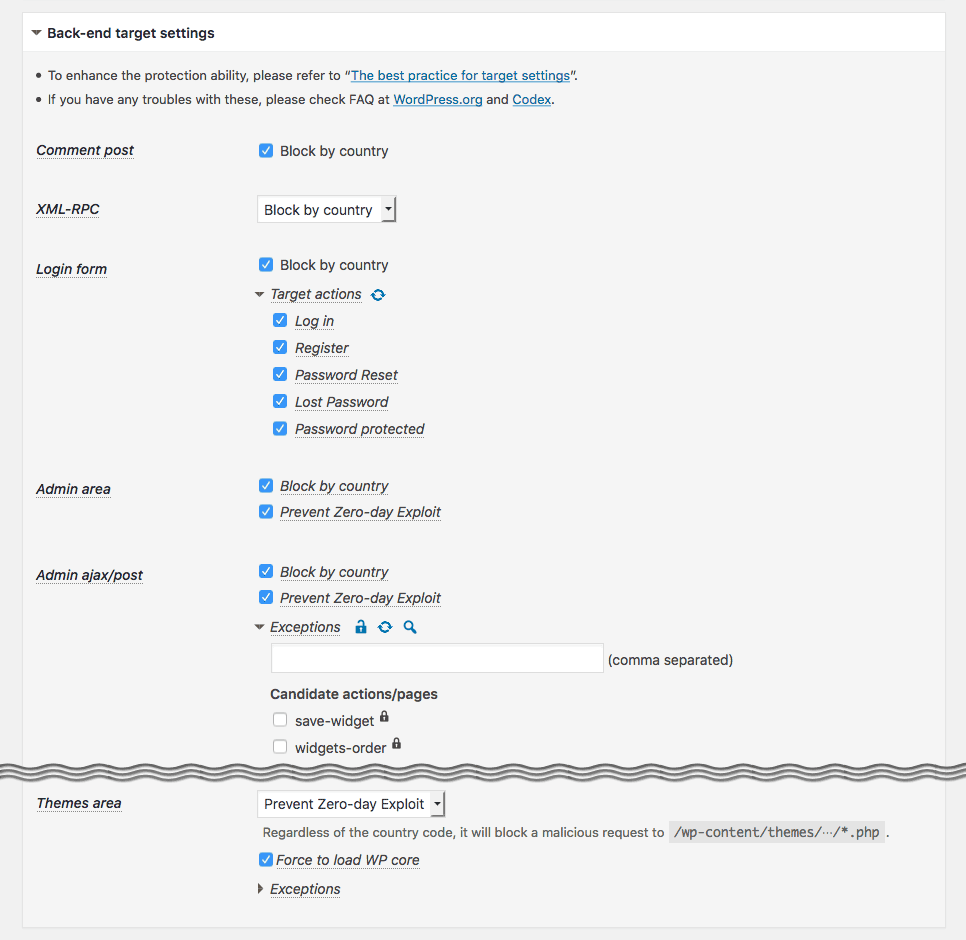 <strong>IP Geo Plugin</strong> - Back-end target settings